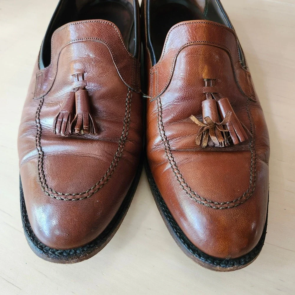 Vintage Florsheim Imperial Tassel Loafers Mens 10 USA Leather Cognac Brown